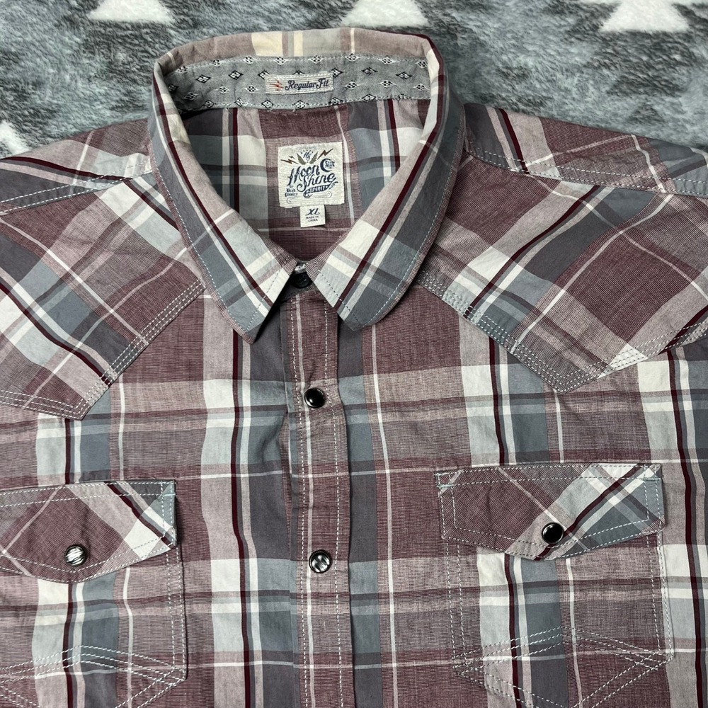 Moonshine Spirit Brad Paisley Mens XL Plaid Western Snap Short Sleeve Shirt